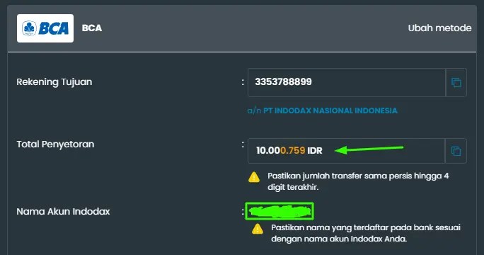 Kode unik deposit indodax